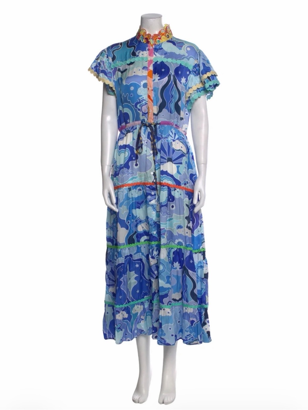 CeliaB Rainbow Embroidered Ruffle Maxi Dress Dopamine Dressing, Size: XS